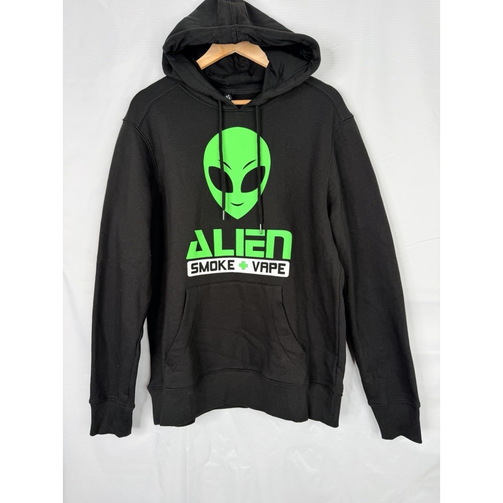 Alien Smoke Vape Hoodie Black Neon Green Graphic Pullover Streetwear Size L